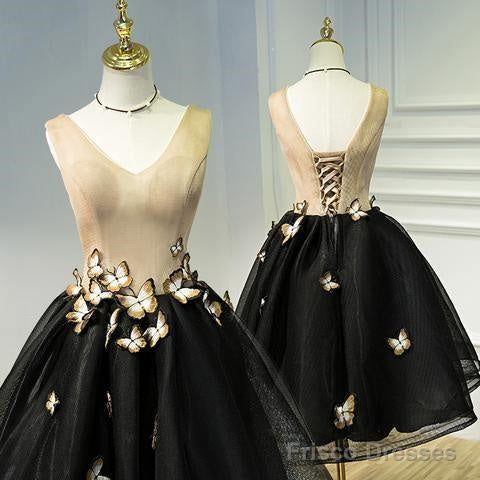 A Line Black Homecoming Dresse Sleeveless Prom Dress With Butterfly Secondary image