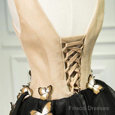 A Line Black Homecoming Dresse Sleeveless Prom Dress With Butterfly