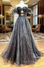 A-Line Black Organza Long Formal Prom Dress