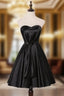 A-Line Black Satin Sweetherat Pleats Homecoming Dress