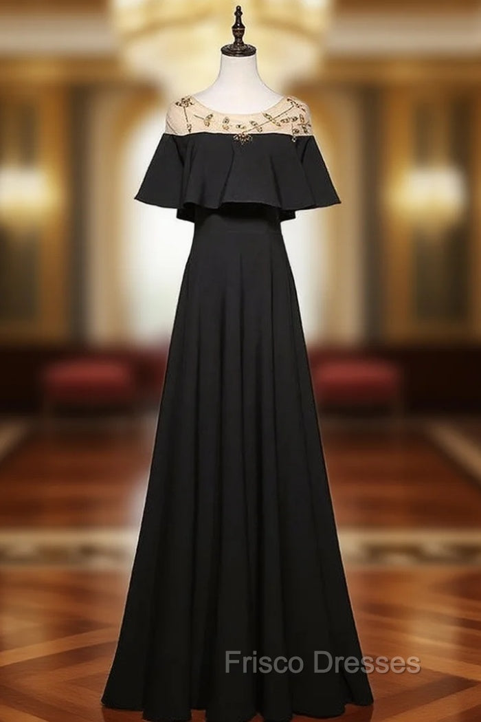 A-Line Black Scoop Neck Beading Formal Prom Dress Main image