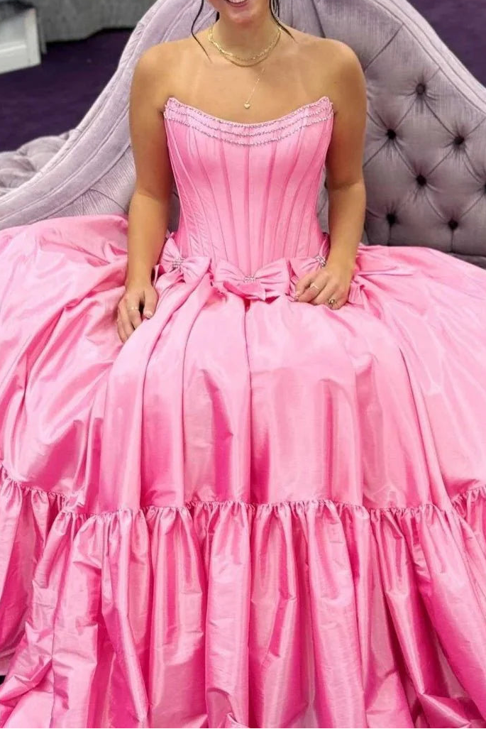 A-Line Black Scoop Neck Satin Long Prom Dresses With Bow Knots Secondary image