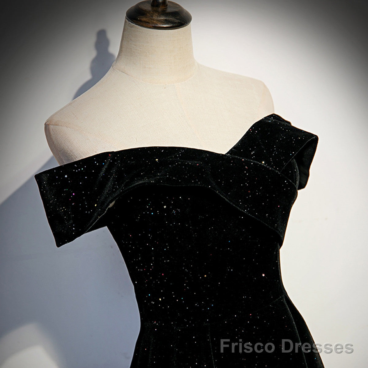 A-Line Black Sweetheart Off Shoulder Long Velvet Prom Dress, Black Evening Dress Secondary image
