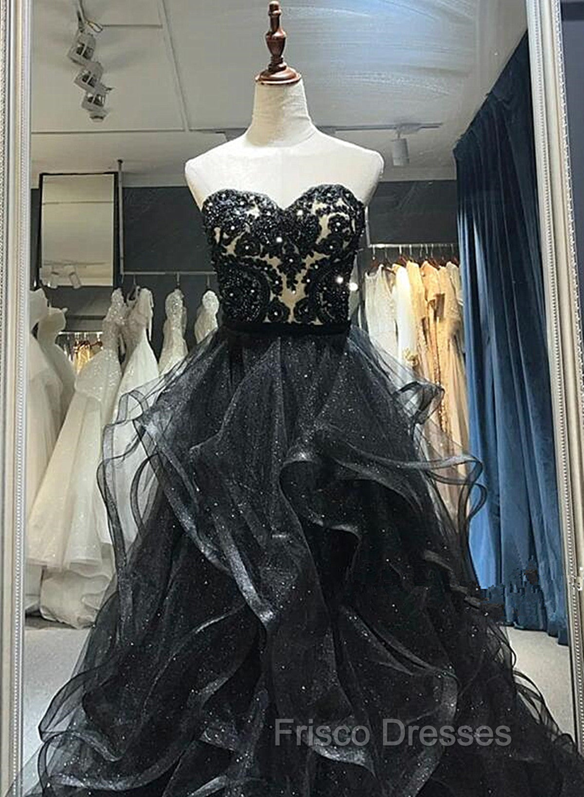 A-line Black Sweetheart Tulle Layers Long Party Dress, Black Tulle Formal Prom Dress Secondary image