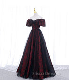 A-line Black Tulle Long Formal Prom Dress Evening Dress