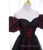 A-line Black Tulle Long Formal Prom Dress Evening Dress