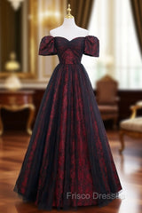 A-line Black Tulle Long Formal Prom Dress Evening Dress