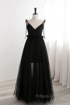 A-Line Black Tulle Long Formal Prom Dress, Black Formal Evening Dress