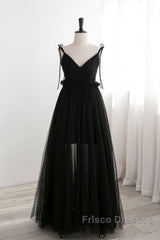 A-Line Black Tulle Long Formal Prom Dress, Black Formal Evening Dress