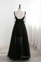 A-Line Black Tulle Long Formal Prom Dress, Black Formal Evening Dress