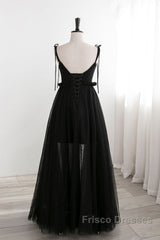 A-Line Black Tulle Long Formal Prom Dress, Black Formal Evening Dress