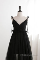 A-Line Black Tulle Long Formal Prom Dress, Black Formal Evening Dress