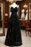 A-Line Black Tulle Sequins Spaghetti Straps Formal Prom Dress