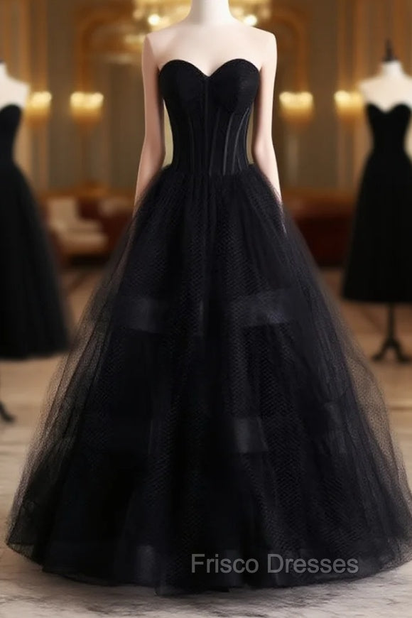 A-Line Black Tulle Sweetheart Formal Prom Dress Main image