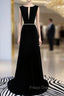 A-Line Black Velvet Backless Formal Prom Dress With Beading