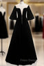 A-Line Black Velvet Horn Sleeve See Through Formal Prom Dress