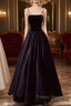 A Line Black Velvet Long Formal Prom Dress Beaded Birthday Party Dress