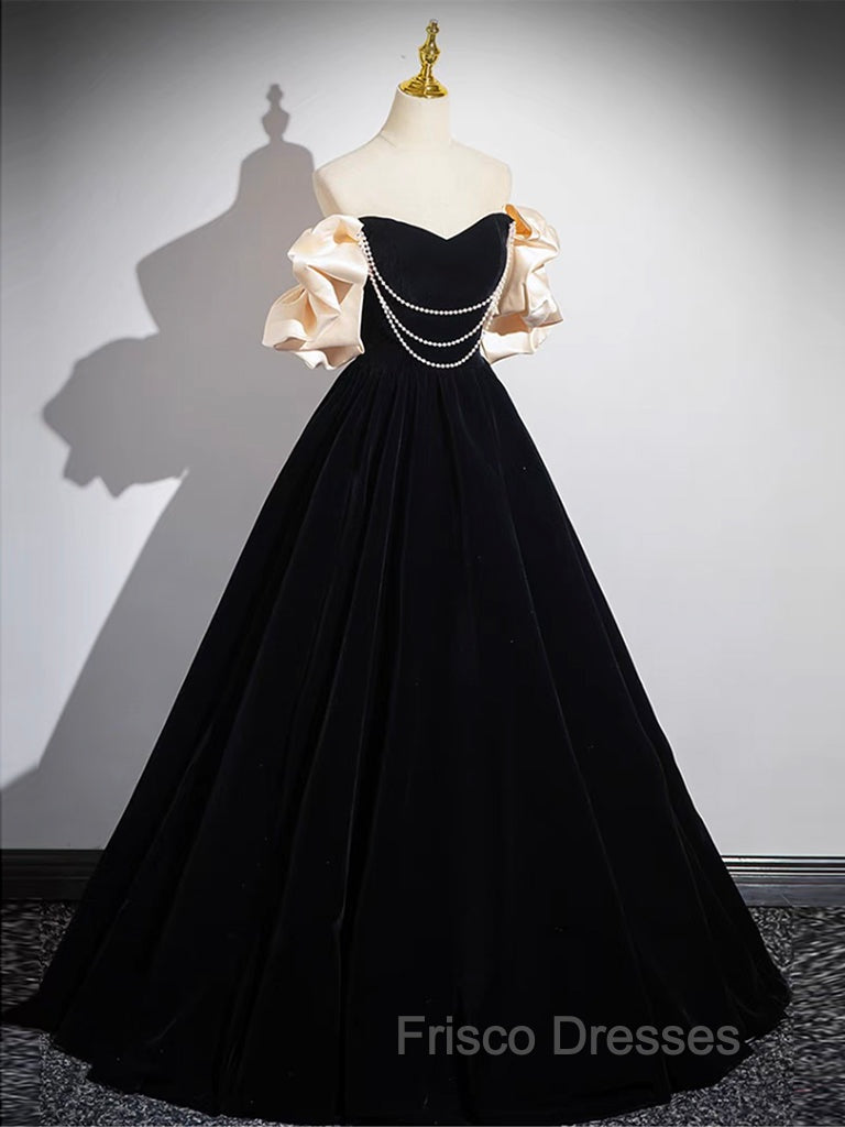 A-Line Black Velvet Long Formal Prom Dress, Black Long Evening Dress Secondary image
