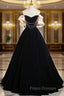 A-Line Black Velvet Long Formal Prom Dress, Black Long Evening Dress