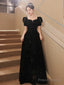 A-Line Black Velvet Long Simple Floor Length Prom Dress, Black Velvet Party Dress