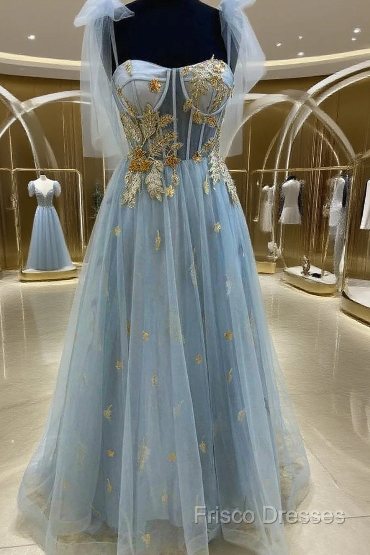 A-Line Blue And Gold Appliqed Long Formal Dress Formal Prom Dress Main image