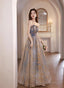 A-Line Blue Gradient Tulle Long Party Dress, A-Line Blue Prom Dress Formal Dress