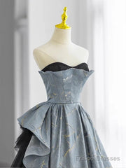 A-Line Blue-Grey Sweetheart Long Formal Party Dress Floor Length Tulle Prom Dress