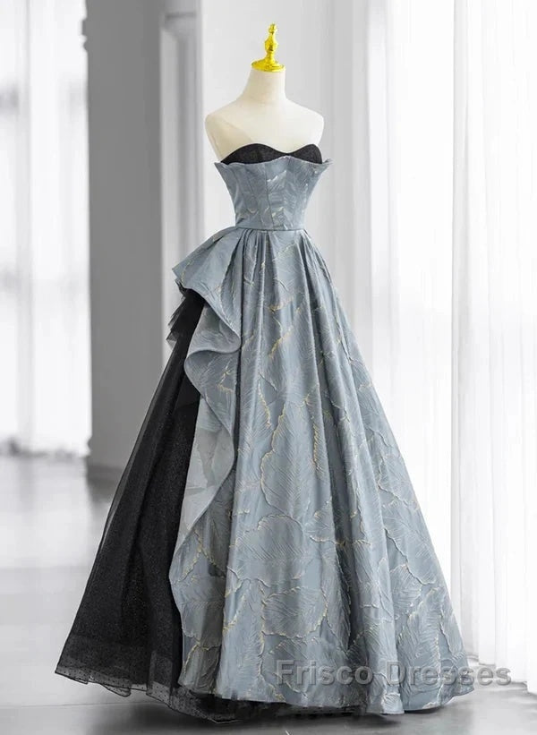 A-Line Blue-Grey Sweetheart Long Formal Party Dress Floor Length Tulle Formal Prom Dress