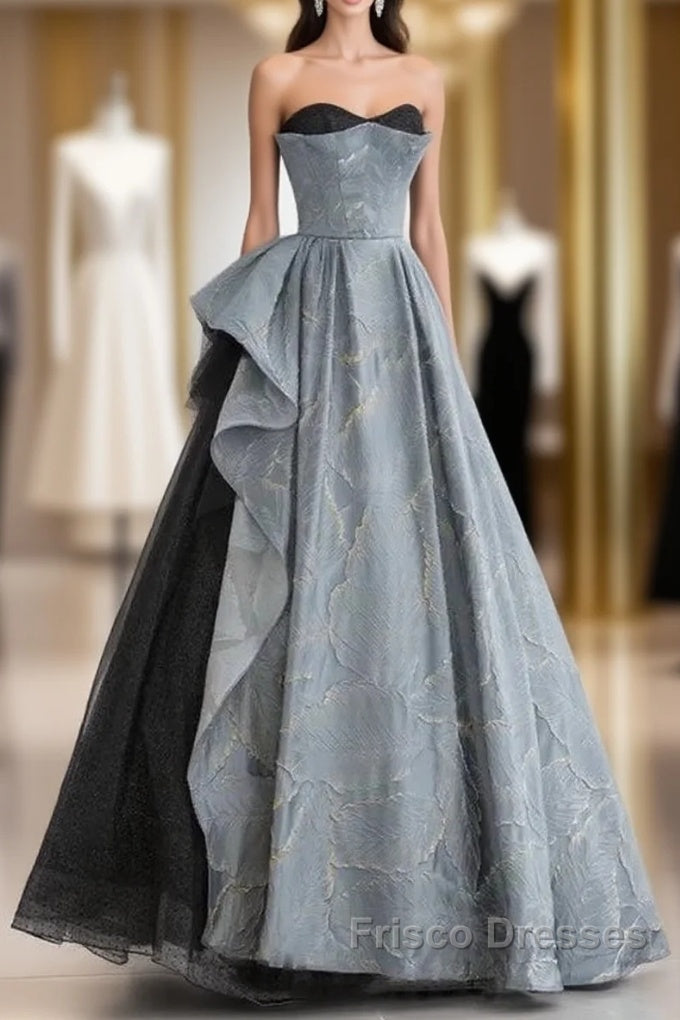 A-Line Blue-Grey Sweetheart Long Formal Party Dress Floor Length Tulle Formal Prom Dress Main image