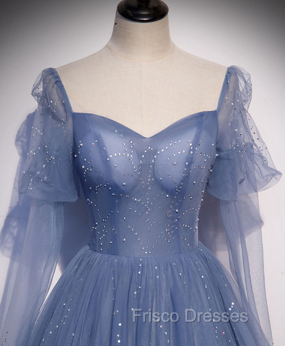 A line Blue Long Formal Prom Dress, Blue Formal Graduation Dress with Beading Secondary image