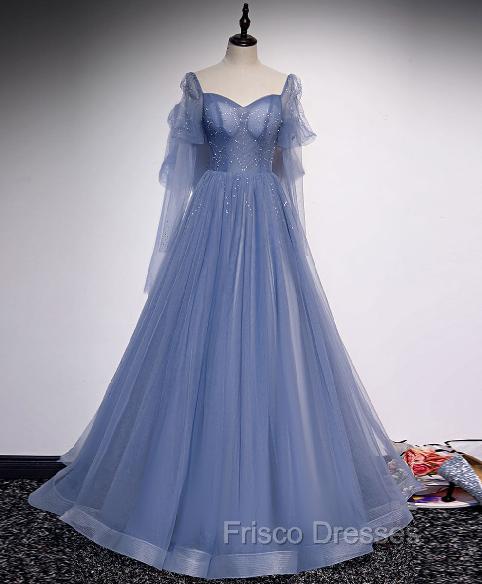 A line Blue Long Formal Prom Dress, Blue Formal Graduation Dress with Beading Main image