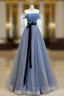 A-Line Blue Long Formal Prom Dress, Tulle Sequin Long Blue Formal Evening Dress