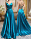 A-Line Blue Satin Long Formal Prom Dress, Blue Formal Dress