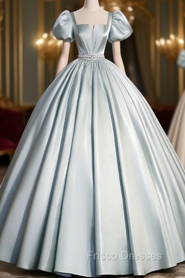 A-Line Blue Satin Long Formal Prom Dress, Blue Long Formal Dress Main image