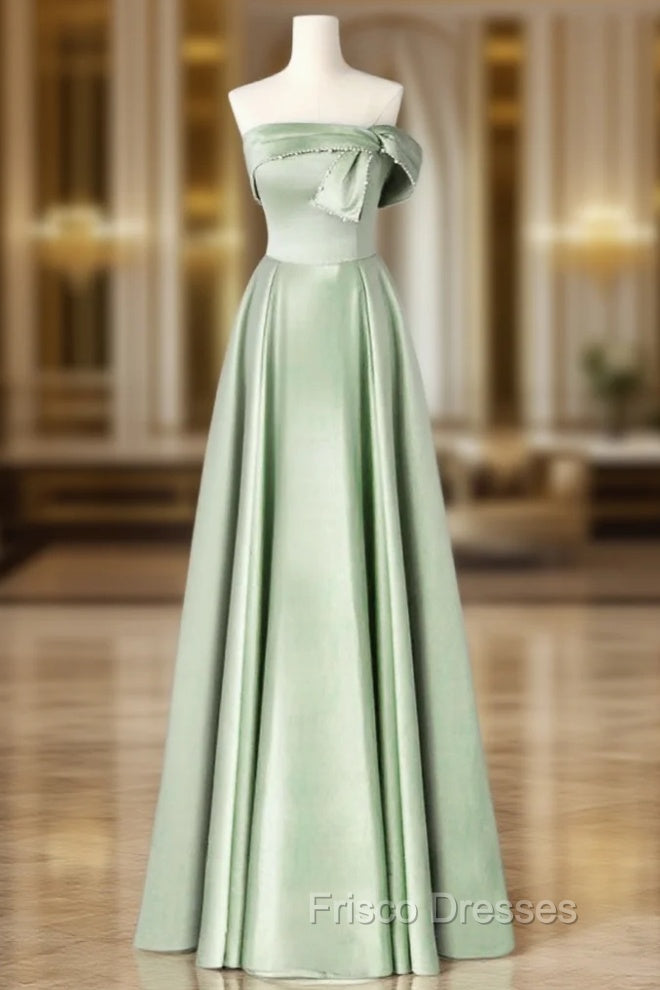 A-Line Blue Satin Long Formal Prom Dress, Blue Formal Evening Dress