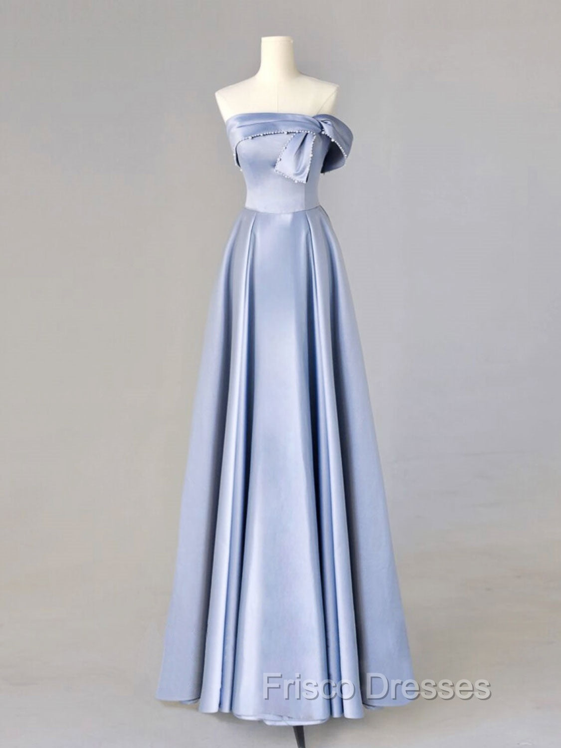 A-Line Blue Satin Long Formal Prom Dress, Blue Formal Evening Dress