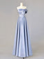 A-Line Blue Satin Long Formal Prom Dress, Blue Formal Evening Dress