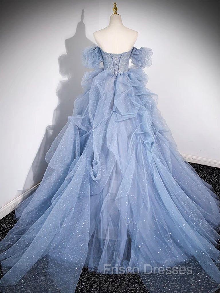 A-line Blue Tulle Long Formal Prom Dress, Blue Long Evening Dress Secondary image