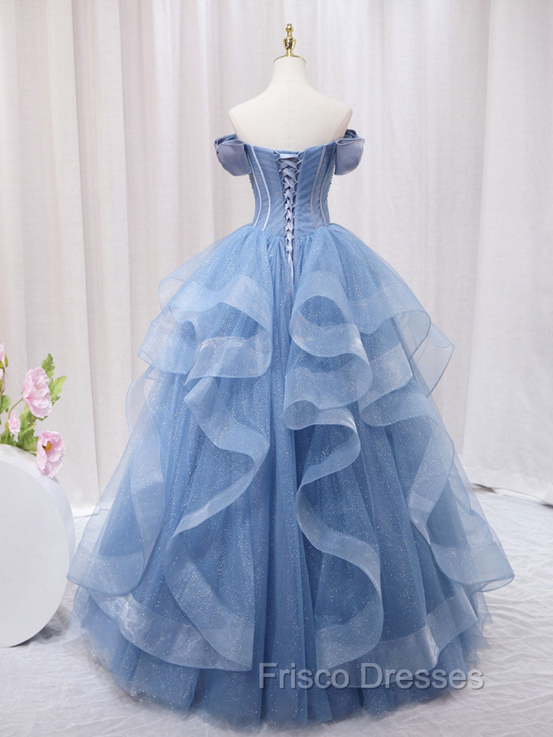 A-Line Blue Tulle Long Formal Prom Dress, Blue Sweet 16 Dress Secondary image