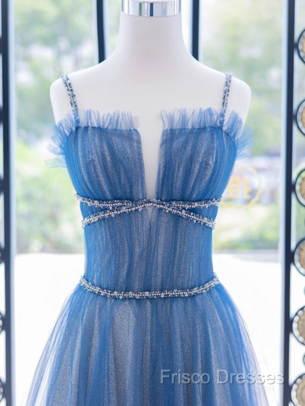 A-Line Blue Tulle Long Formal Prom Dress, Blue Tulle Formal Dress Secondary image