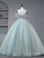 A-Line Blue Tulle sequin Lace Long Formal Prom Dress, Blue Lace Sweet 16 Dress