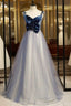 A-Line Blue Tulle Spaghetti Straps Beading Formal Prom Dress 2020