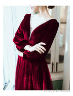 A-Line Bridesmaid Dress Jewel Neck Long Sleeve Elegant Floor Length Tulle / Velvet With Sequin / Bandage