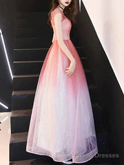 A-Line Bridesmaid Dress Jewel Neck Short Sleeve Color Block Floor Length Tulle With Sequin