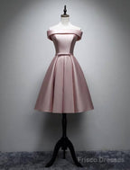 A-Line Bridesmaid Dress Off Shoulder Sleeveless Elegant Tea Length Satin With Bow(S) / Pleats