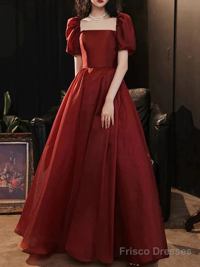 A-Line Bridesmaid Dress Square Neck Short Sleeve Elegant Floor Length Satin With Pleats Secondary image