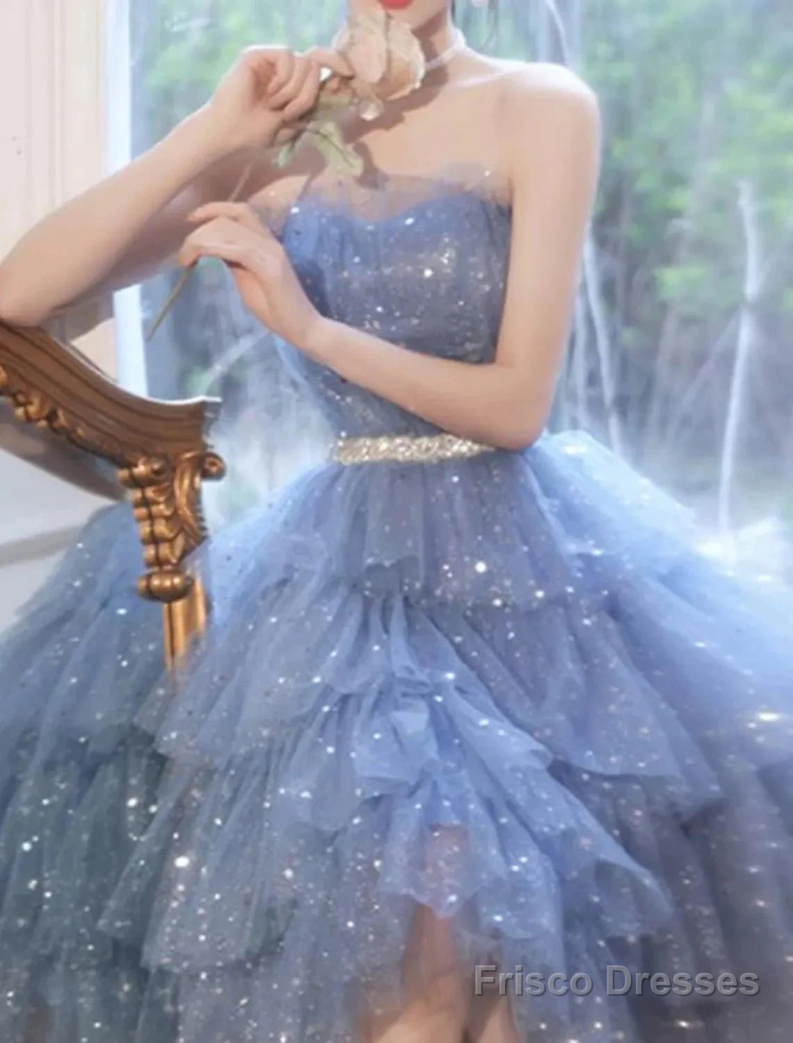 A-Line Bridesmaid Dress Strapless Sleeveless Elegant Knee Length Tulle / Sequined With Sash / Ribbon / Sequin Secondary image