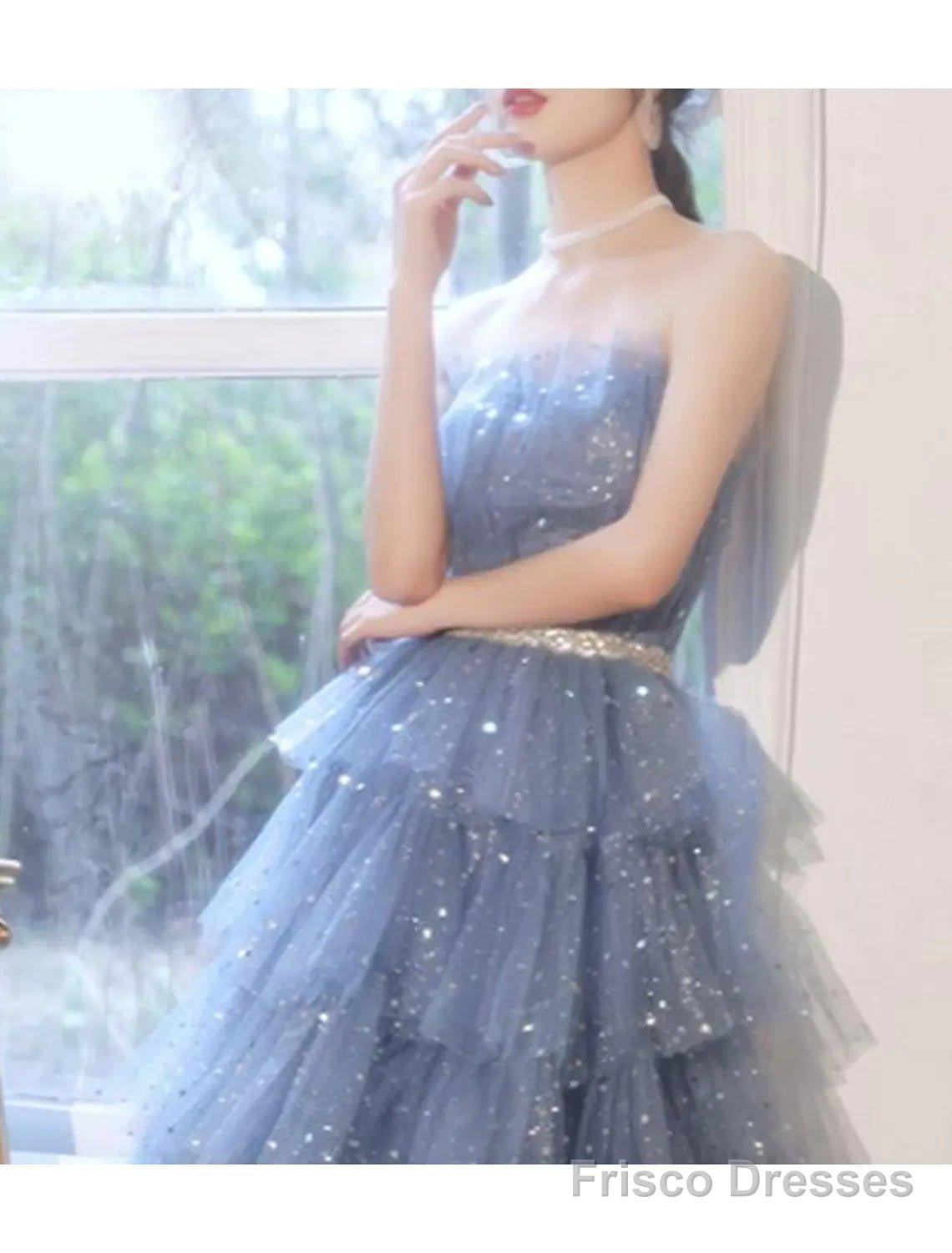A-Line Bridesmaid Dress Strapless Sleeveless Elegant Knee Length Tulle / Sequined With Sash / Ribbon / Sequin Main image