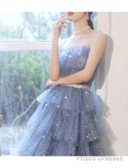 A-Line Bridesmaid Dress Strapless Sleeveless Elegant Knee Length Tulle / Sequined With Sash / Ribbon / Sequin