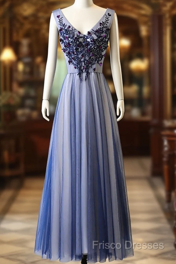 A-Line Bridesmaid Dress V Neck Sleeveless Elegant Floor Length Tulle With Beading / Appliques Main image